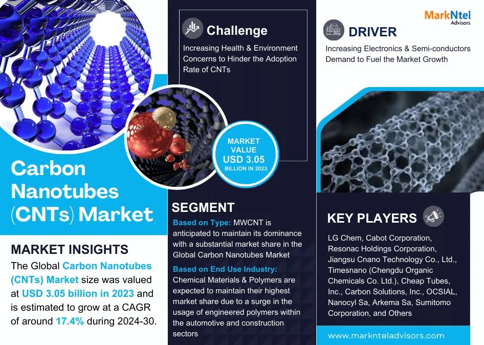 Carbon Nanotubes (CNTs) Market Expects CAGR Growth to Approx. 17.4% by 2030 As Revealed in New Report